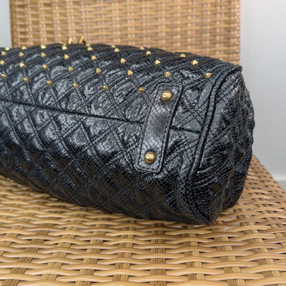 Marc Jacobs Stam Stardust Snake Print Black Leather Satchel Bag Gold Stud Detail - Picture 8 of 15